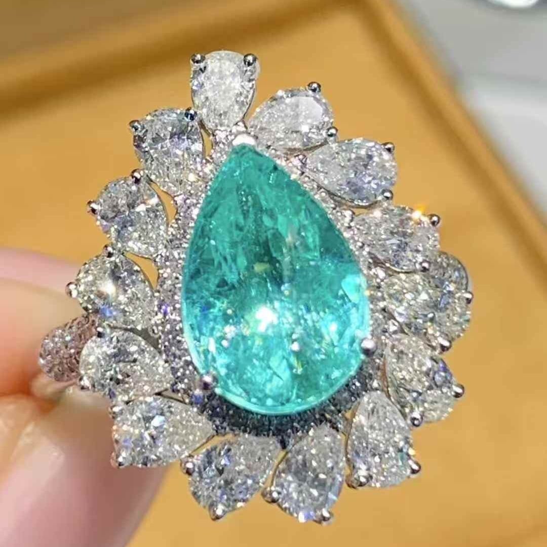 14k Gold 2.25 Ct Natural Paraiba Tourmaline & Diamond Ring - 4