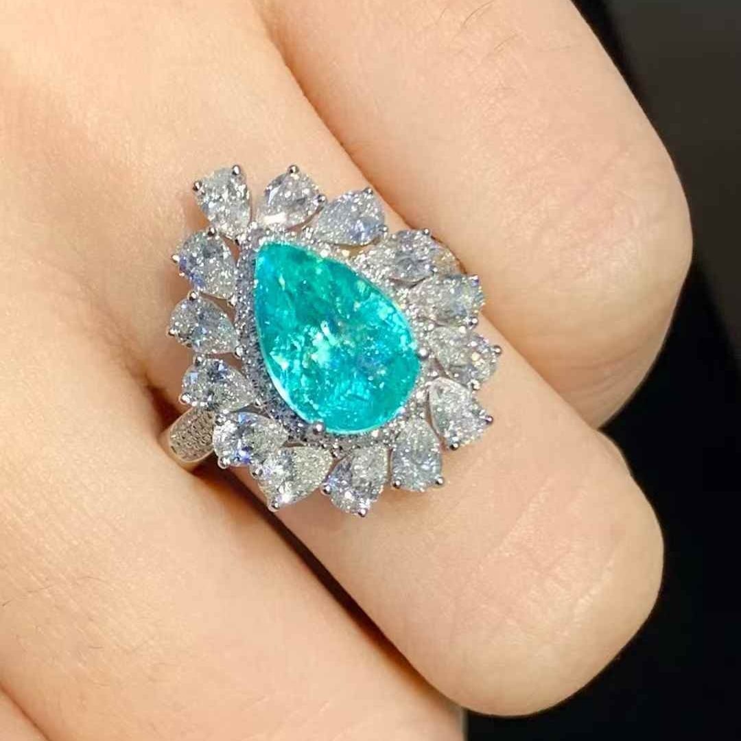 14k Gold 2.25 Ct Natural Paraiba Tourmaline & Diamond Ring - 5