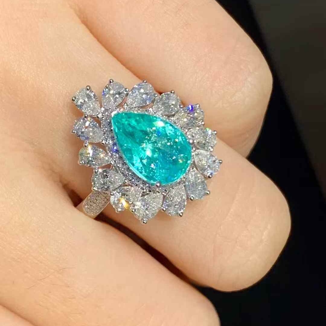14k Gold 2.25 Ct Natural Paraiba Tourmaline & Diamond Ring - 6