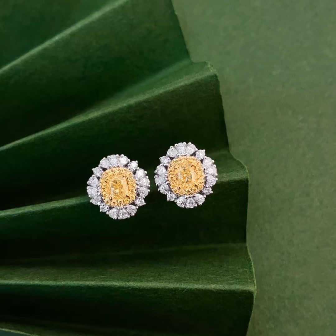 14k Gold 1.23 Ctw Natural Yellow Diamond & Diamond Earrings - 2