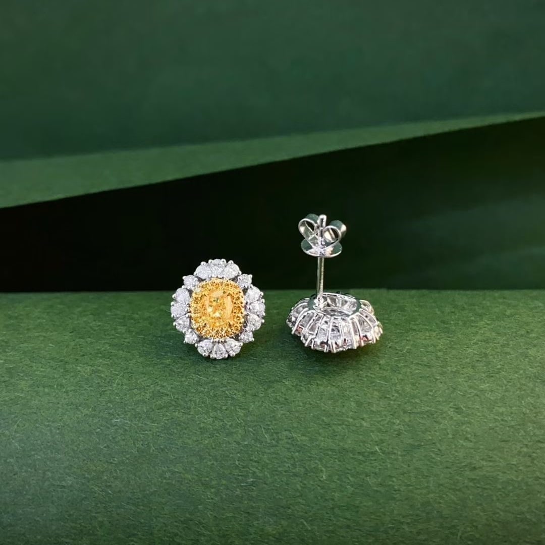 14k Gold 1.23 Ctw Natural Yellow Diamond & Diamond Earrings - 5
