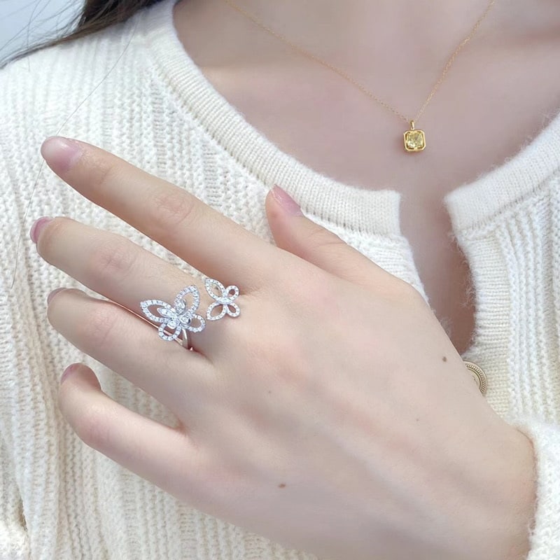 14k Gold 0.35 Ct Natural H Diamond & Butterfly Ring - 3