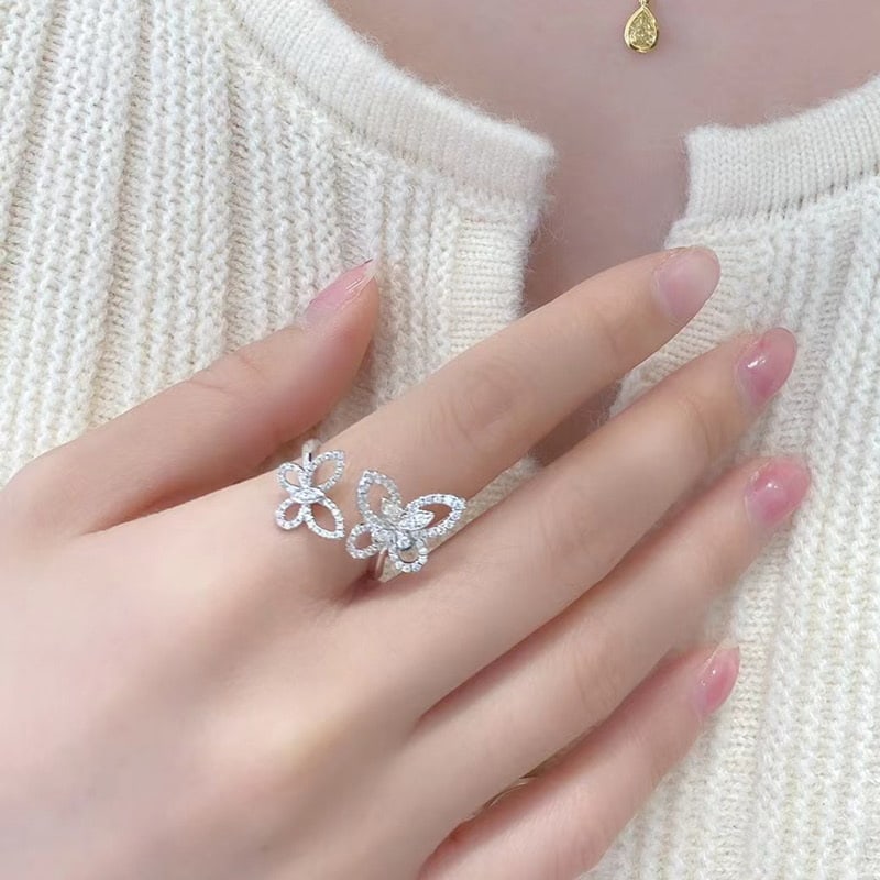 14k Gold 0.35 Ct Natural H Diamond & Butterfly Ring - 4