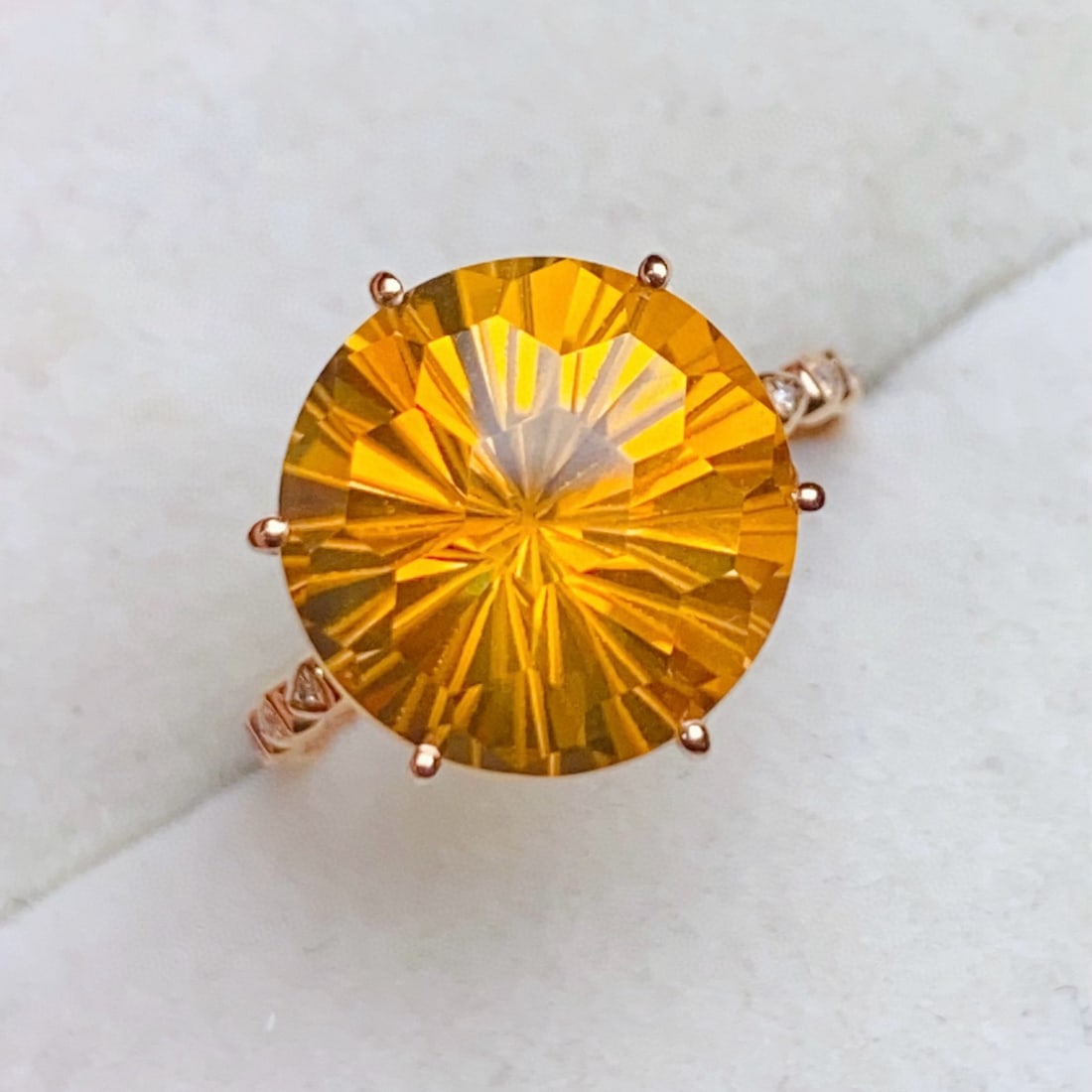 14k Gold 7.12 Ctw Natural Citrine & Diamond Ring: Ref:231067097 // gold content:14k gold // ring size:7. 25 us // // main gemstone:citrine // shape:round // carat weight:7. 1ct // color:yellow // treatment:natural // cut grade:g // // adjacent