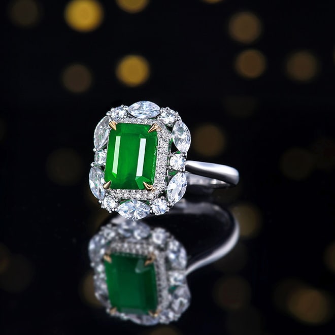 14k Gold 2.54 Ct Natural Emerald & Diamond & Sapphire Ring - 2