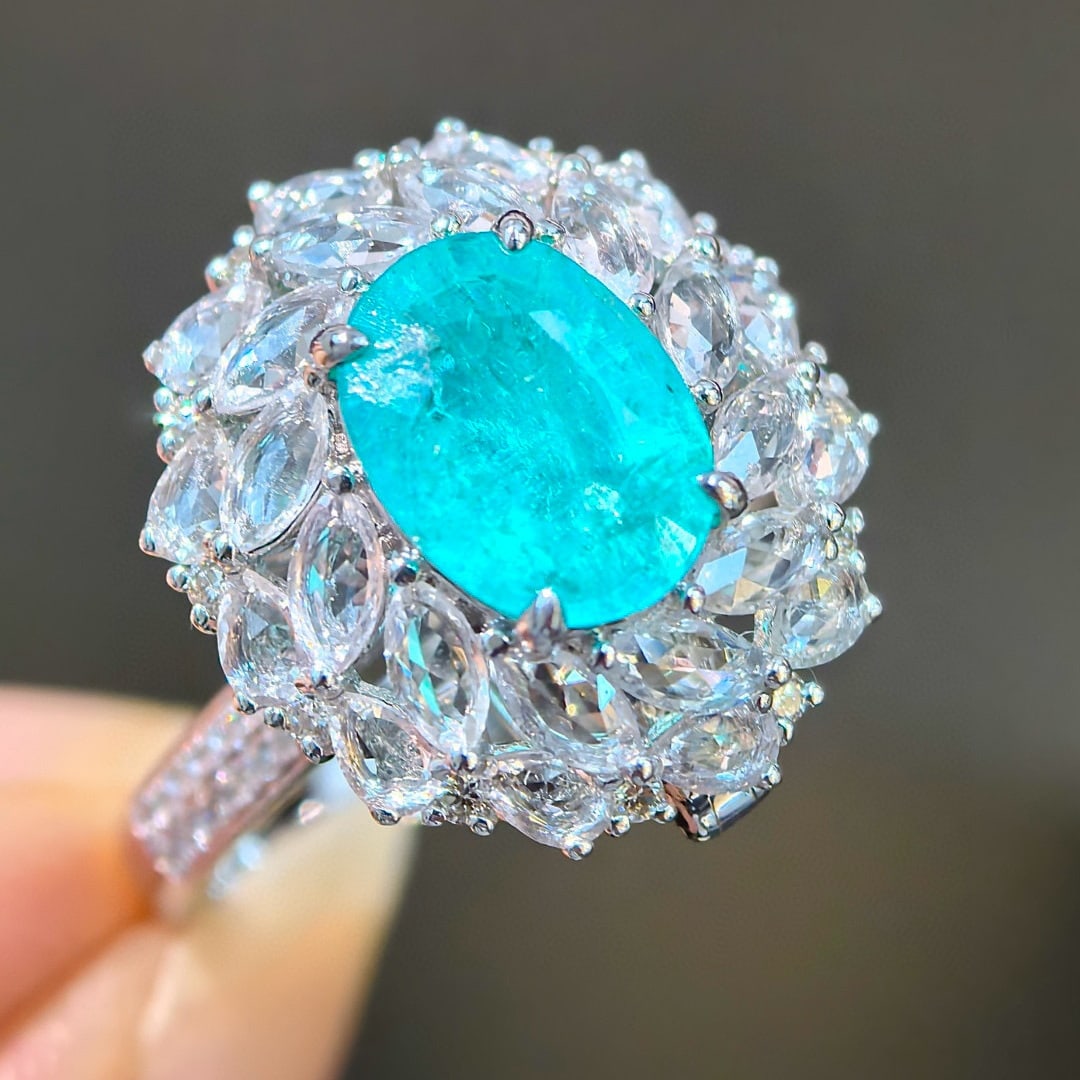 14k Gold 3.41 Ctw Natural Paraiba Tourmaline & Sapphire Ring/pendant( Without Chain ): Ref:231067129 // gold content:14k gold // ring size:7. 25us // // main gemstone:paraiba tourmaline // shape:oval // carat weight:1. 92ct // color:blue // treatment:natural // // adjacent gemstone 2 :