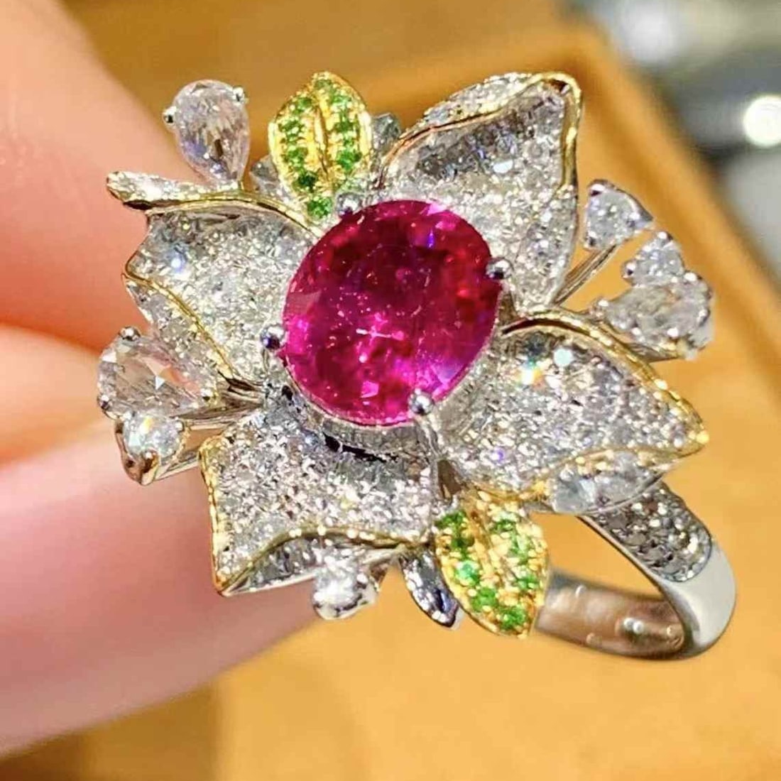14k Gold 1.3 Ct Natural Ruby & Diamond Ring - 2