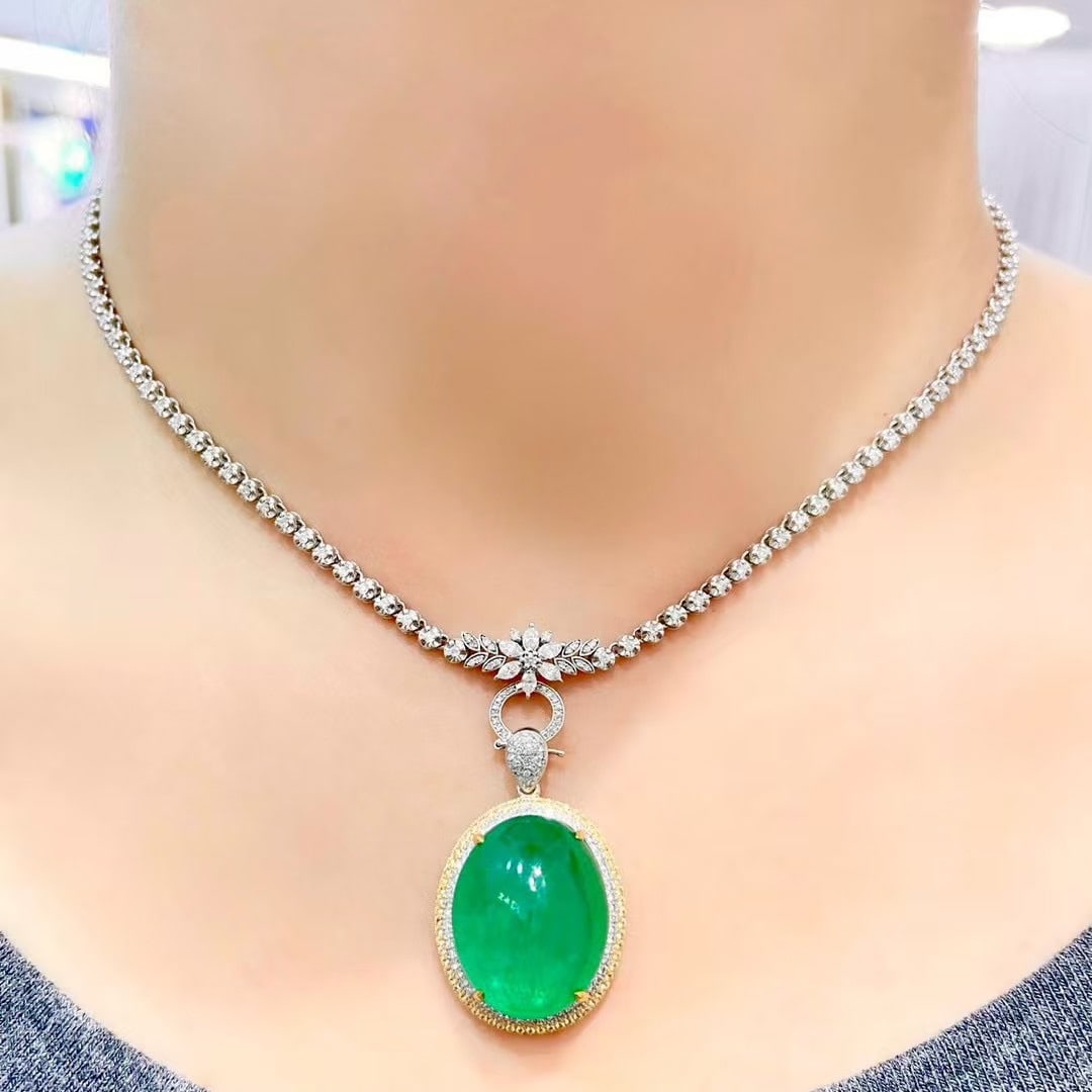 14k Gold 18.5 Ct Natural Emerald & Diamond & Sapphire Pendant( Without Chain ) - 6
