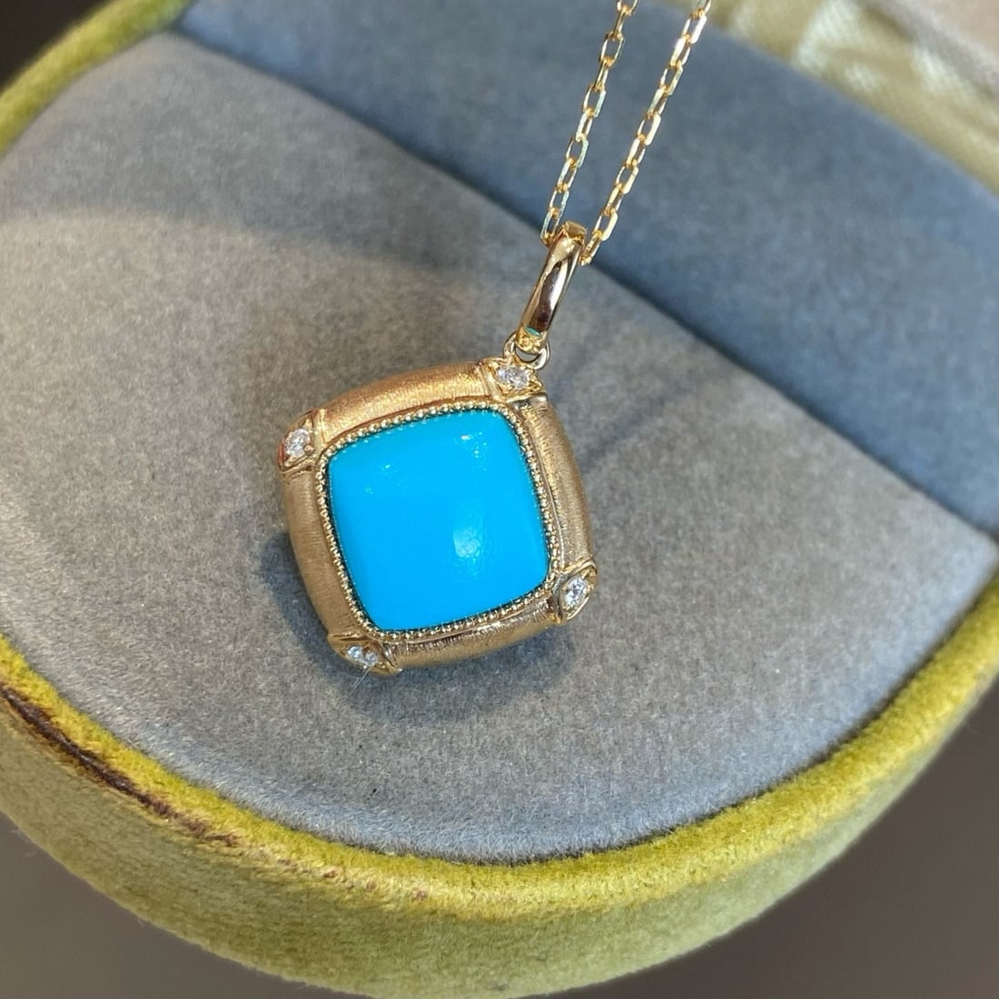 14k Gold 1.65 Ct Natural Turquoise & Diamond Pendant( Without Chain ) - 3