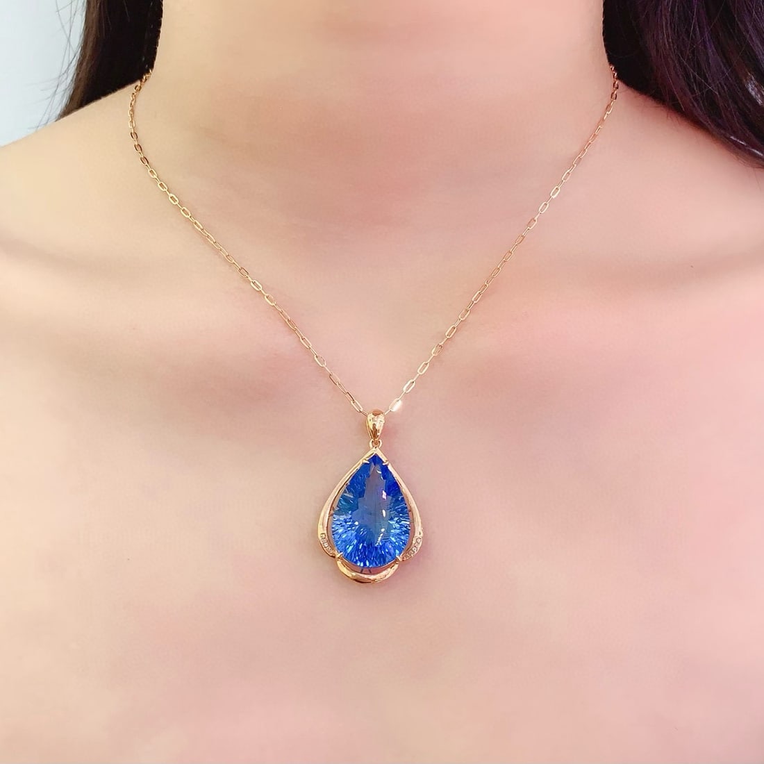 14k Gold 21 Ct Natural Topaz & Diamond Pendant( Without Chain ) - 6
