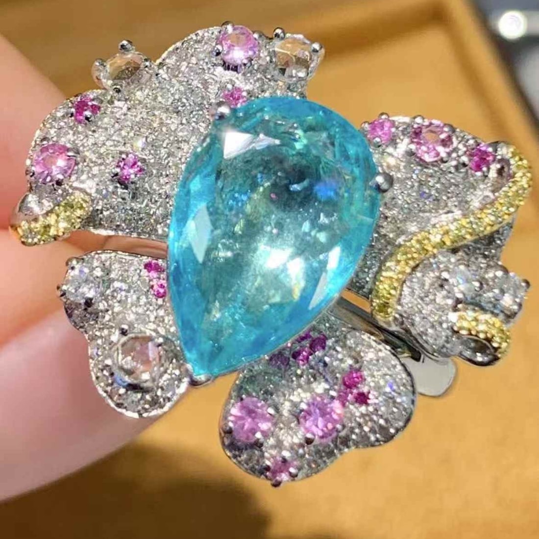 14k Gold 3.4 Ct Natural Paraiba Tourmaline & Diamond Ring - 3