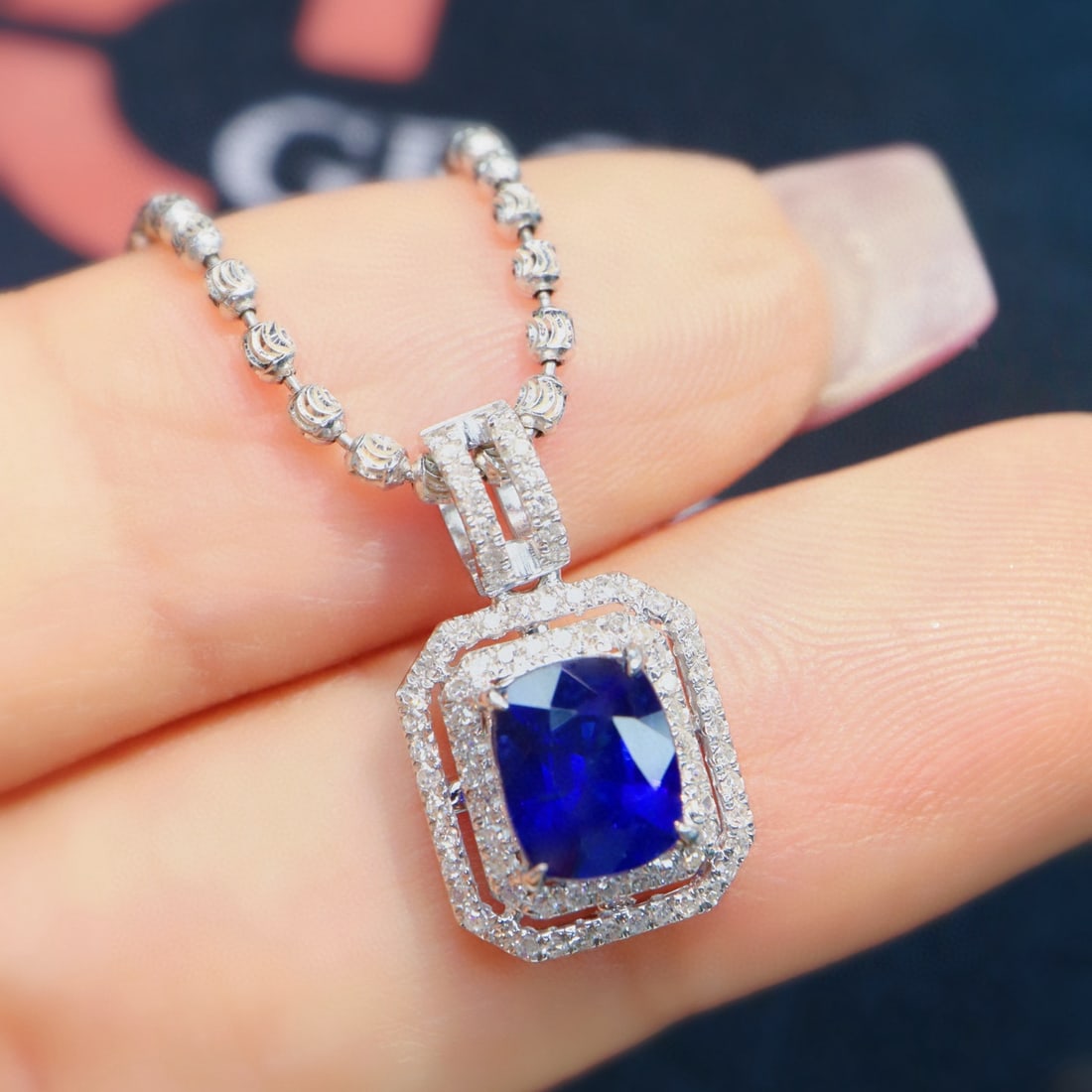 14k Gold 1.36 Ctw Natural Sapphire & Diamond Pendant( Without Chain ) - 2