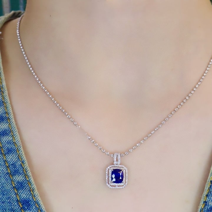 14k Gold 1.36 Ctw Natural Sapphire & Diamond Pendant( Without Chain ) - 4