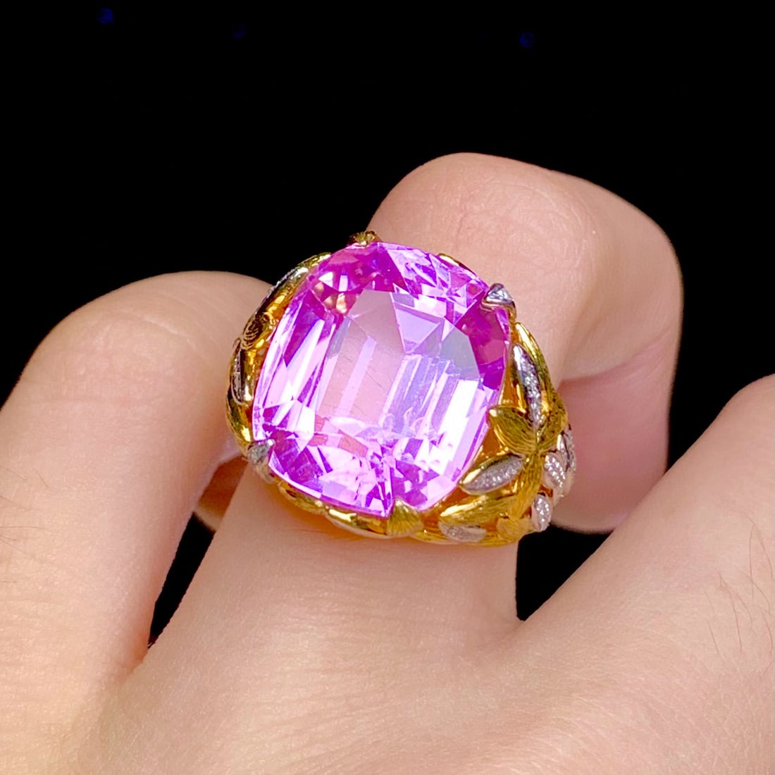 14k Gold 15.2 Ct Natural Kunzite & Diamond Ring - 6