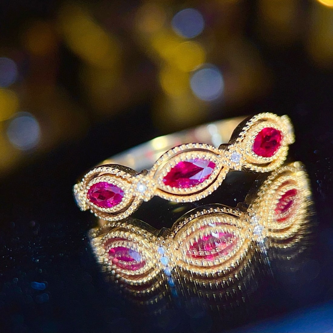 14k Gold 0.55 Ct Natural Ruby & Diamond Ring: Ref:231068019 // gold content:14k gold // ring size:7. 25us // // main gemstone:ruby // shape:marquise // carat weight:0. 55ct // color:red // treatment:natural // // adjacent gemstone 2 : diamond //