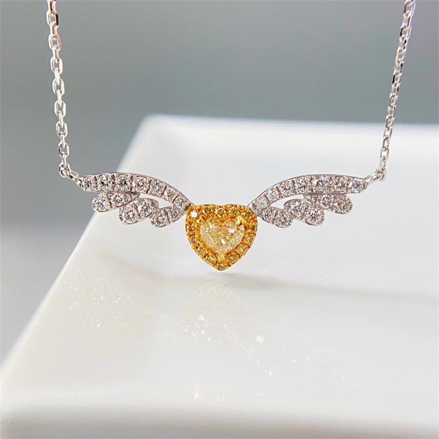 14k Gold 0.40 Ctw Natural Yellow Diamond & Diamond Necklace: Ref:231068057 // gold content:14k gold // main gemstone:yellow diamond // shape:heart // carat weight:0. 30ct // color:yellow // treatment:natural // // adjacent gemstone 2 : diamond // shape:round