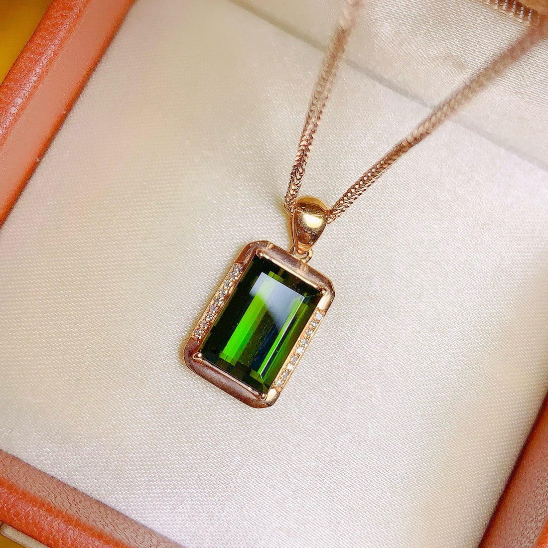 14k Gold 4.25 Ctw Natural Tourmaline & Diamond Pendant( Without Chain ) - 2