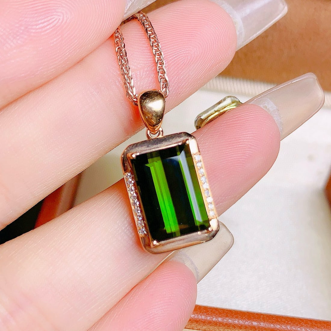 14k Gold 4.25 Ctw Natural Tourmaline & Diamond Pendant( Without Chain ) - 3
