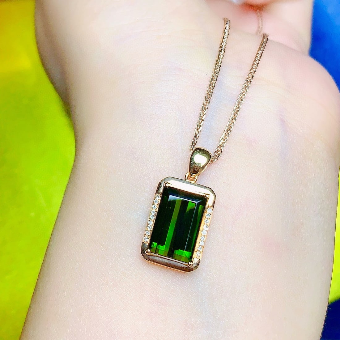 14k Gold 4.25 Ctw Natural Tourmaline & Diamond Pendant( Without Chain ) - 5
