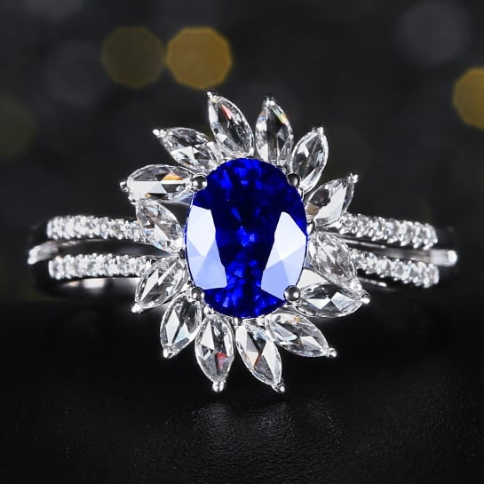 14k Gold 1.92 Ctw Natural Sapphire & Diamond Ring: Ref:231068070 // gold content:14k gold // ring size:7. 25us // // main gemstone:sapphire // shape:oval // carat weight:1. 51ct // color:royal blue // treatment:natural // // adjacent gemstone 2 : diam
