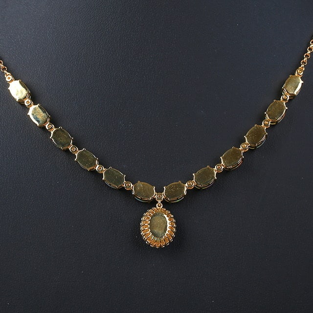 14k Gold 5.78 Ctw Natural Opal & Diamond Necklace - 4