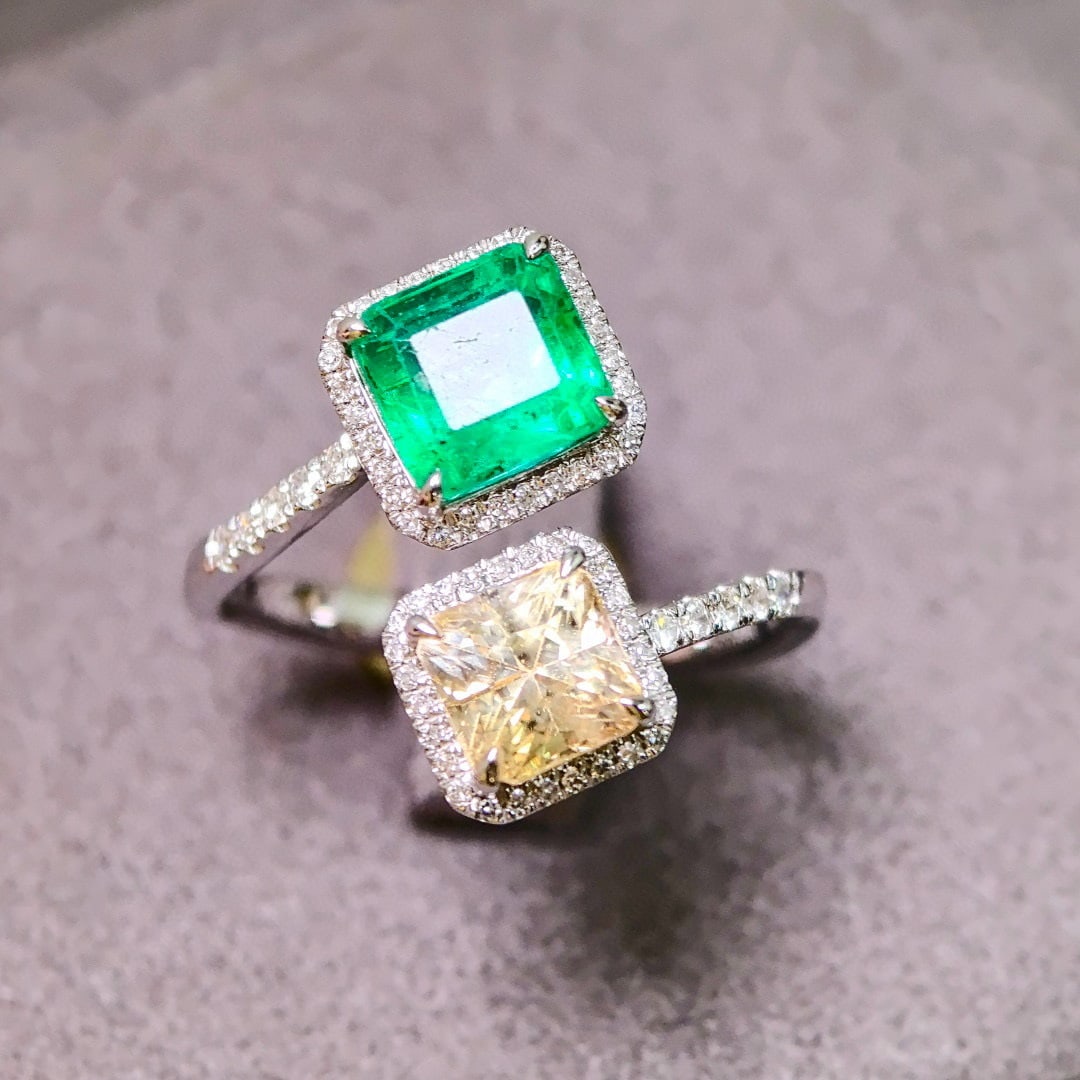 14k Gold 3.41 Ctw Natural Emerald & Sapphire & Toi Et Moi Ring - 3