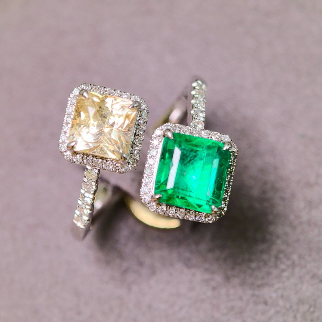 14k Gold 3.41 Ctw Natural Emerald & Sapphire & Toi Et Moi Ring - 4