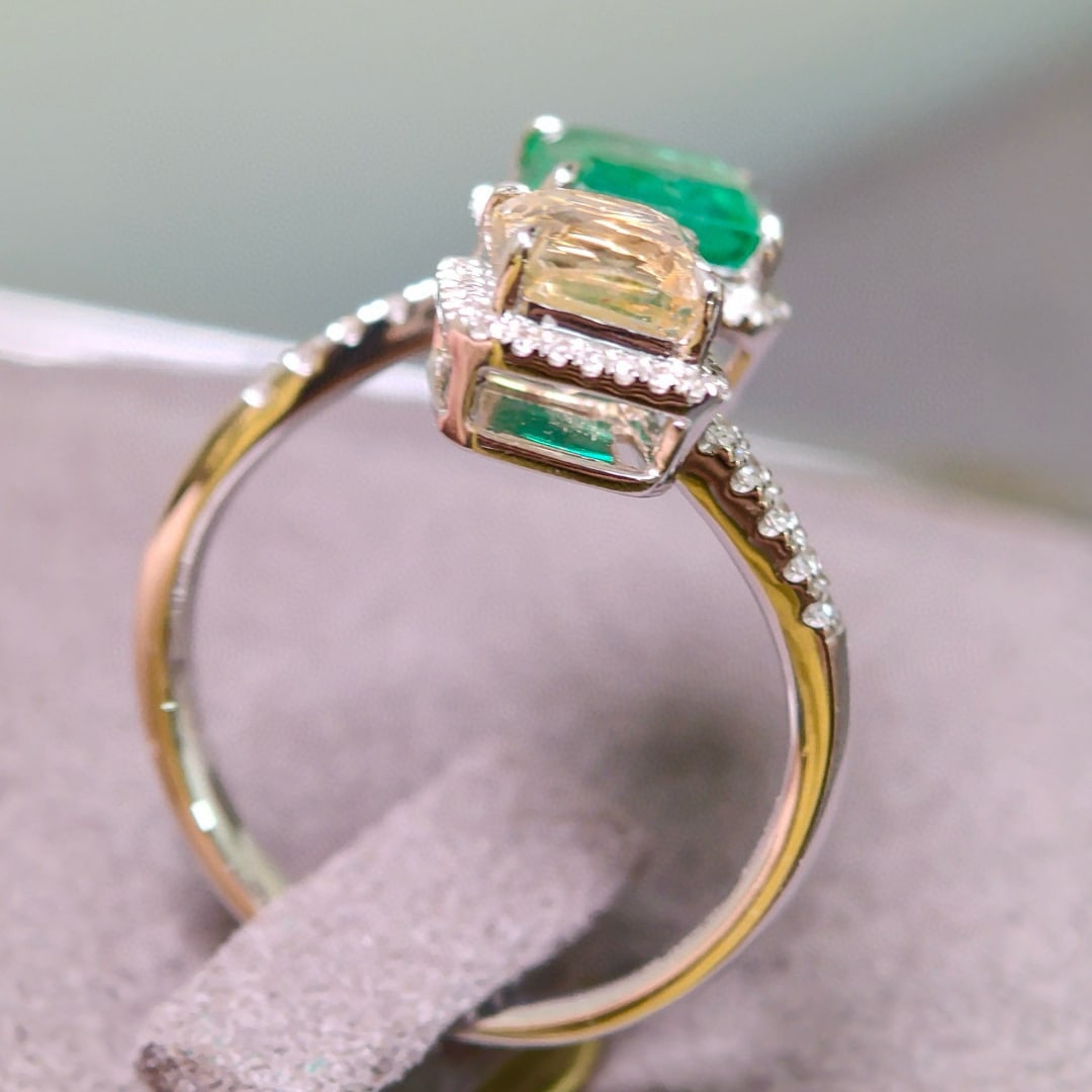 14k Gold 3.41 Ctw Natural Emerald & Sapphire & Toi Et Moi Ring - 5