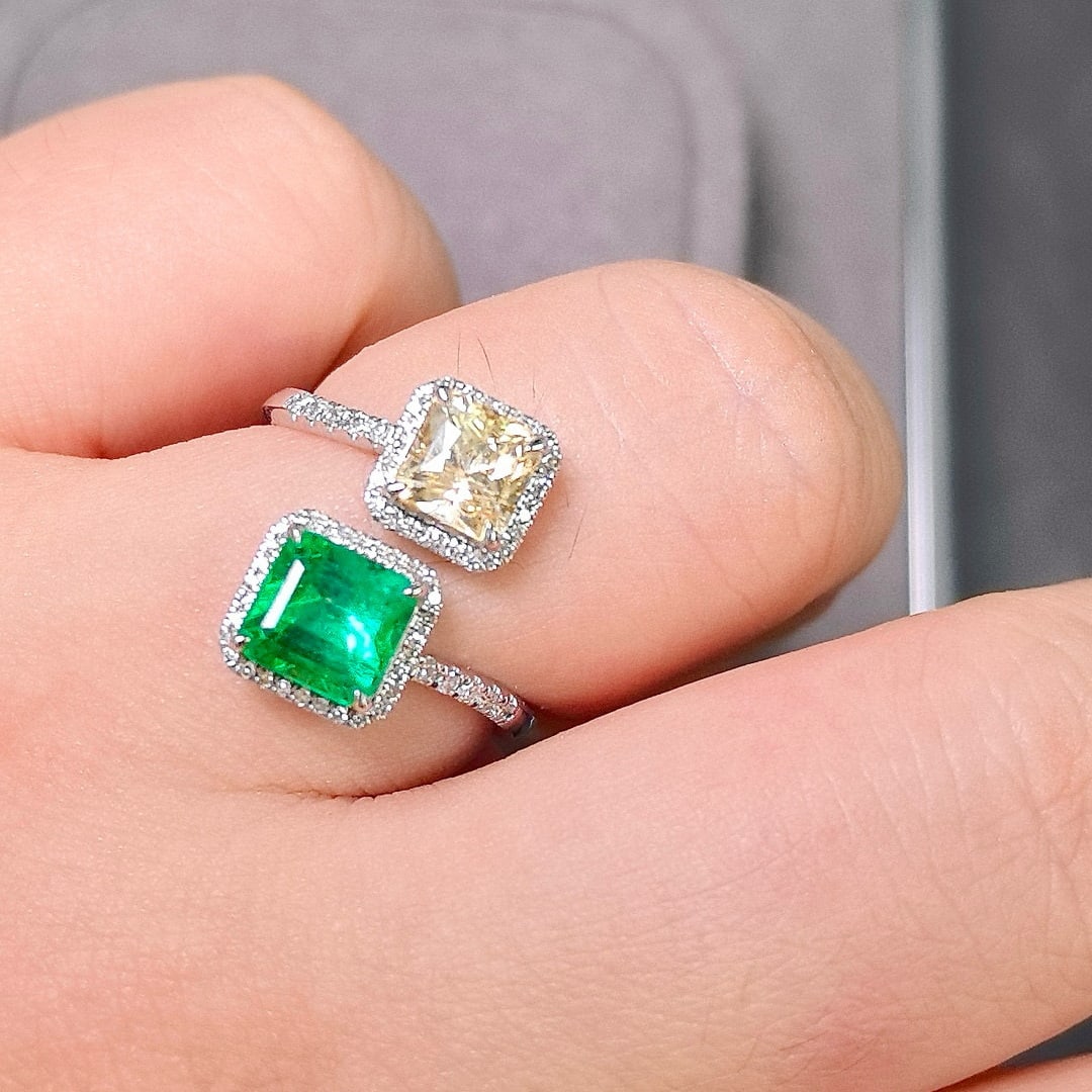 14k Gold 3.41 Ctw Natural Emerald & Sapphire & Toi Et Moi Ring - 6