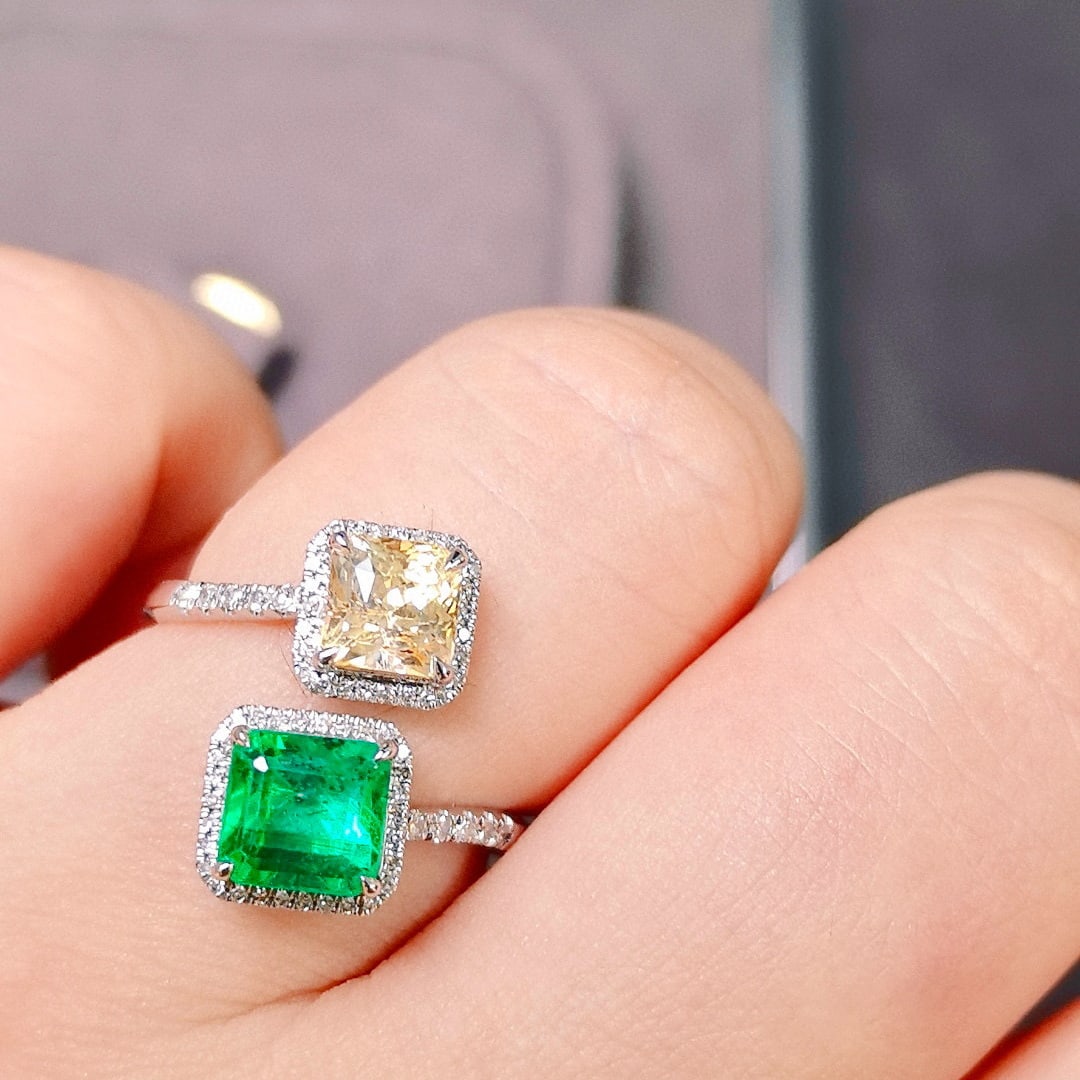 14k Gold 3.41 Ctw Natural Emerald & Sapphire & Toi Et Moi Ring - 7
