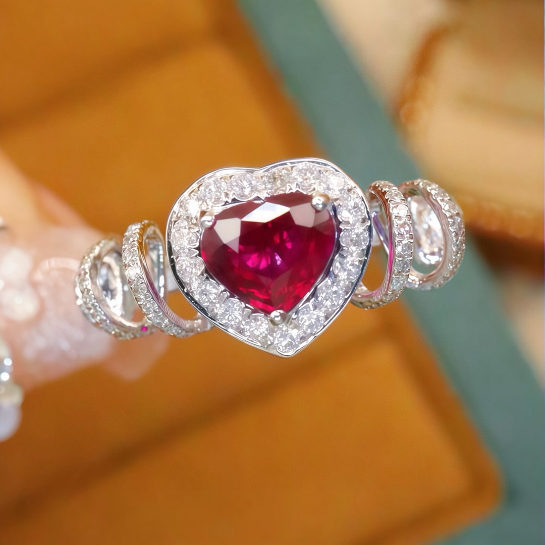 14k Gold 1.06 Ctw Natural Ruby & Diamond Ring: Ref:231068115 // gold content:14k gold // ring size:7. 25us // // main gemstone:ruby // shape:heart // carat weight:0. 72ct // color:pigeonblood red // treatment:natural // // adjacent gemstone 2 :