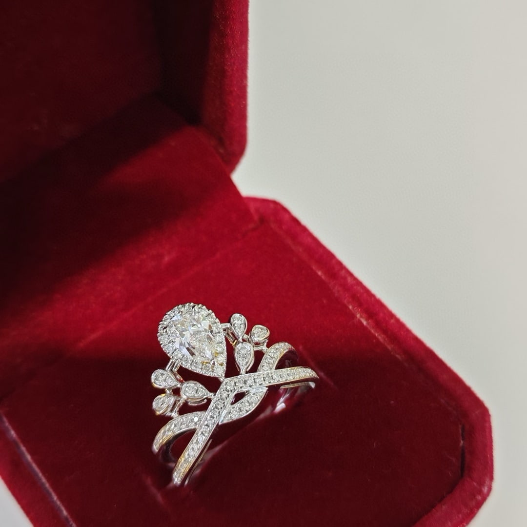 Gia Certified 14k Gold 0.5 Ct Natural F Si1 Pear Diamond Ring (1 of 6)