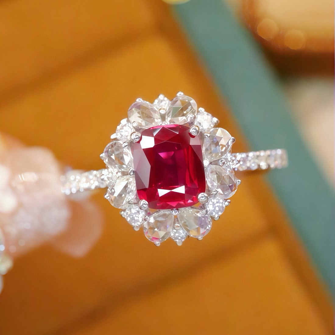 14k Gold 1.11 Ctw Natural Ruby & Diamond Ring: Ref:231068123 // gold content:14k gold // ring size:7. 25us // // main gemstone:ruby // shape:cushion // carat weight:0. 68ct // color:pigeonblood red // treatment:natural // // adjacent gemstone 2 : 