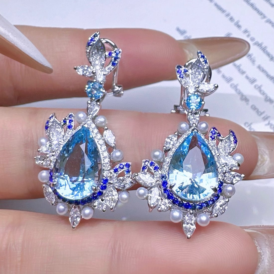 14k Gold 7.33 Ctw Natural Aquamarine & Diamond Earrings - 3