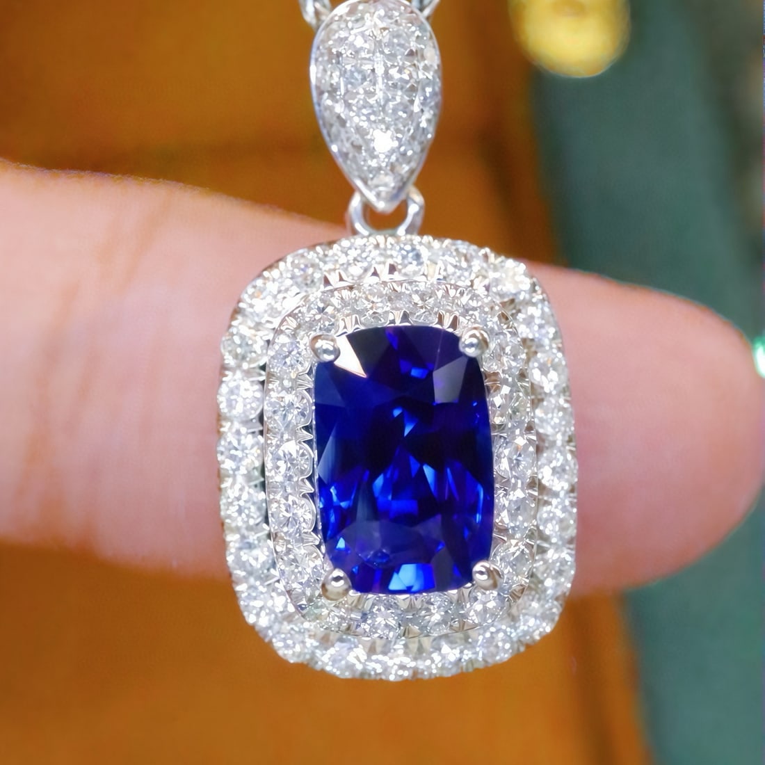 14k Gold 1.99 Ctw Natural Sapphire & Diamond Pendant( Without Chain ): Ref:231068135 // gold content:14k gold // main gemstone:sapphire // shape:cushion // carat weight:1. 51ct // color:royal blue // treatment:natural // // adjacent gemstone 2 : diamond // number of