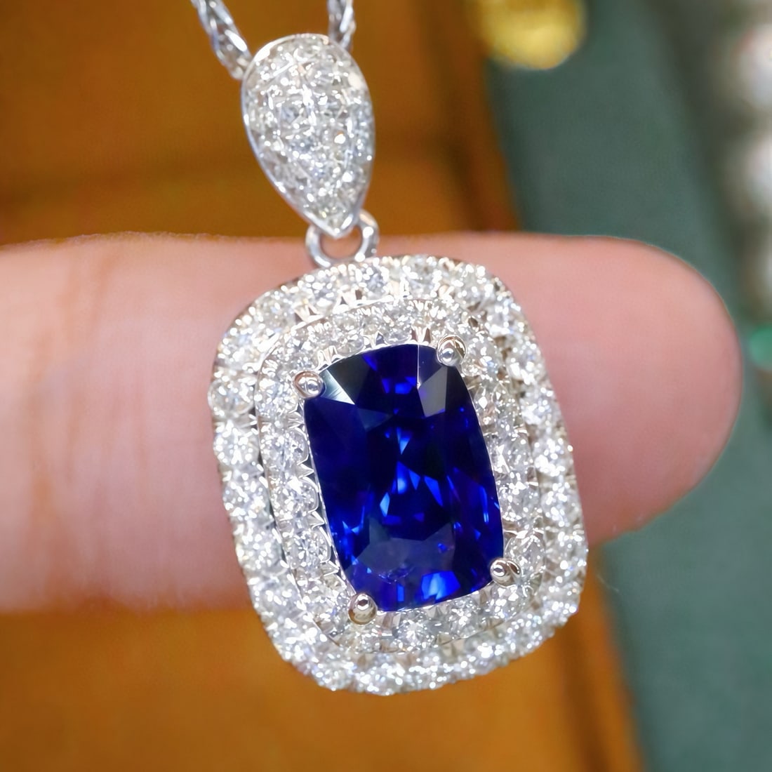 14k Gold 1.99 Ctw Natural Sapphire & Diamond Pendant( Without Chain ) - 2
