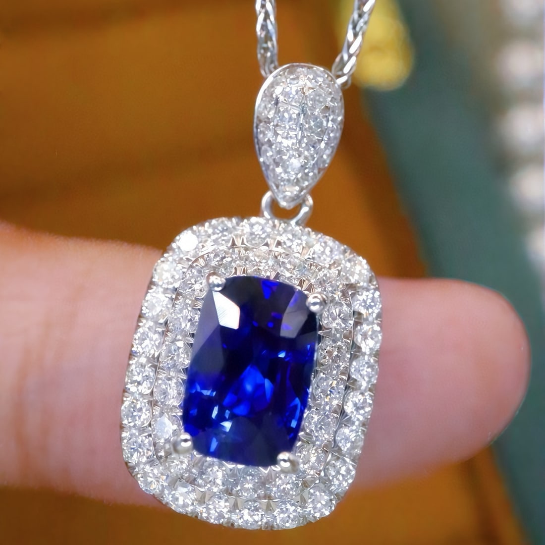 14k Gold 1.99 Ctw Natural Sapphire & Diamond Pendant( Without Chain ) - 3