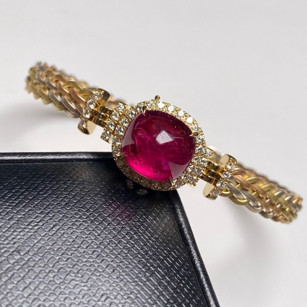 14k Gold 6.58 Ctw Natural Tourmaline & Diamond Bangle (1 of 6)