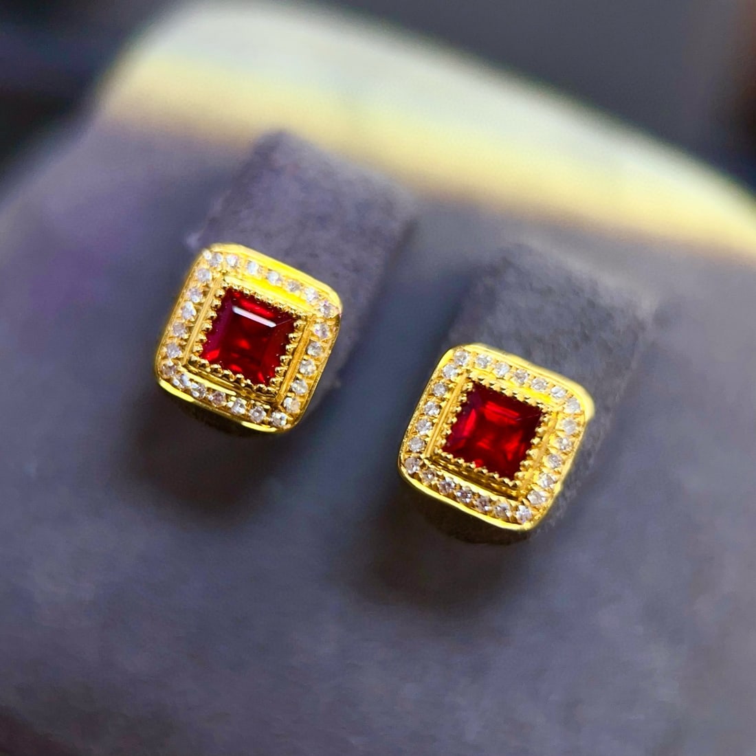 14k Gold 0.85 Ct Natural Ruby & Diamond Earrings - 4
