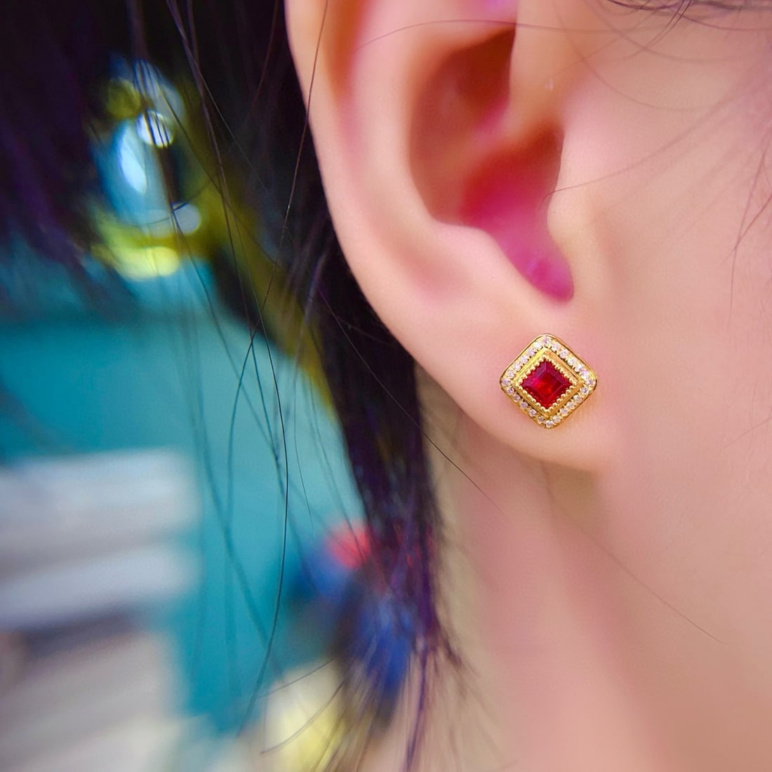 14k Gold 0.85 Ct Natural Ruby & Diamond Earrings - 6