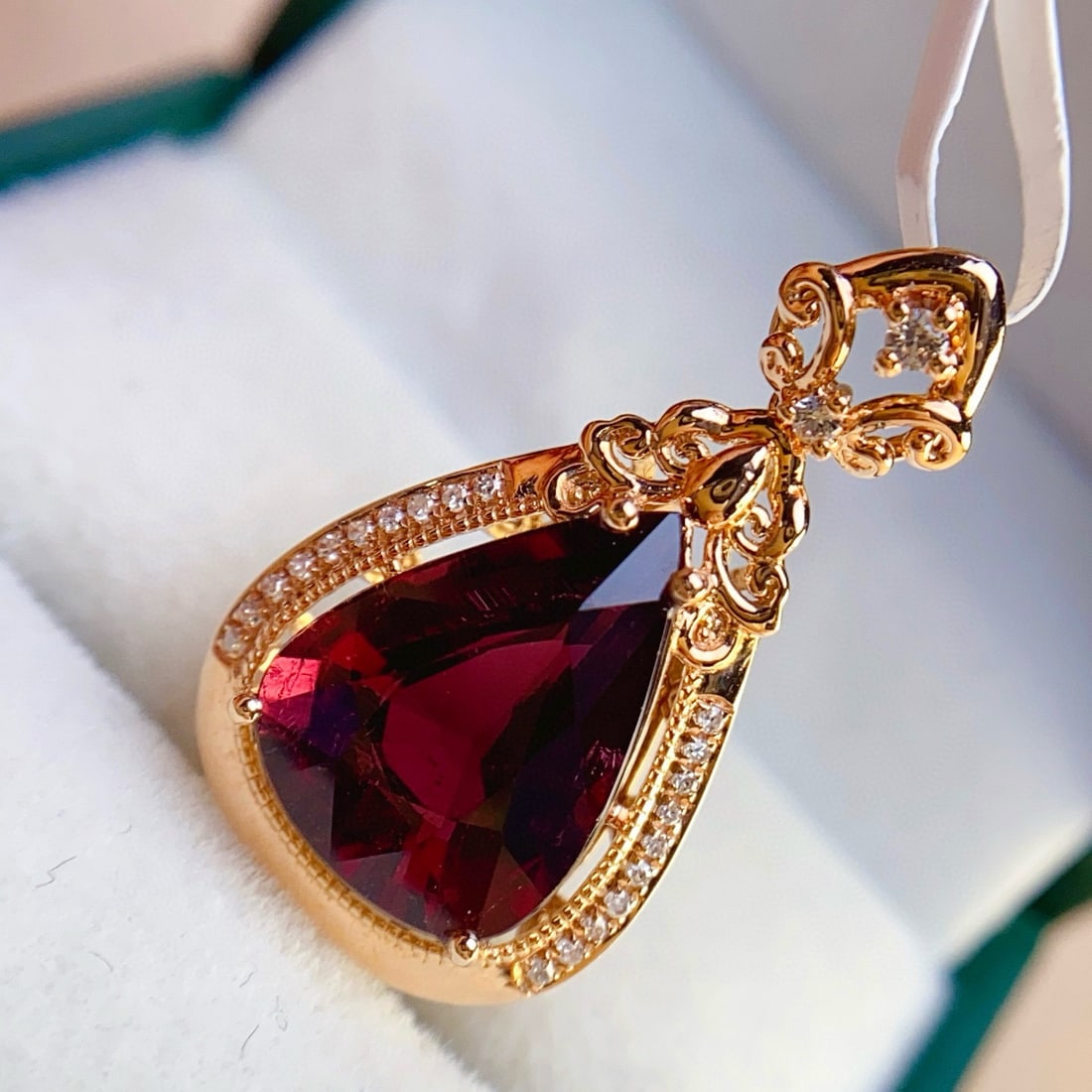 14k Gold 4.50 Ct Natural Tourmaline & Diamond & Sapphire Pendant( Without Chain ) - 2