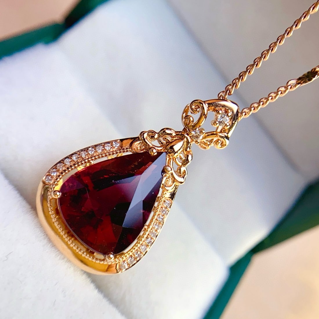 14k Gold 4.50 Ct Natural Tourmaline & Diamond & Sapphire Pendant( Without Chain ) - 3