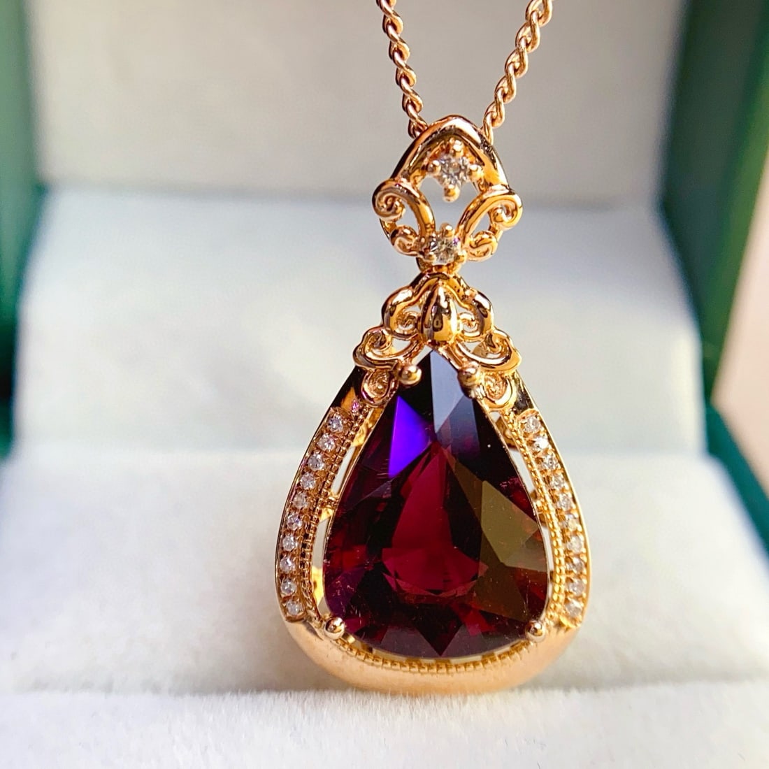 14k Gold 4.50 Ct Natural Tourmaline & Diamond & Sapphire Pendant( Without Chain ) - 4