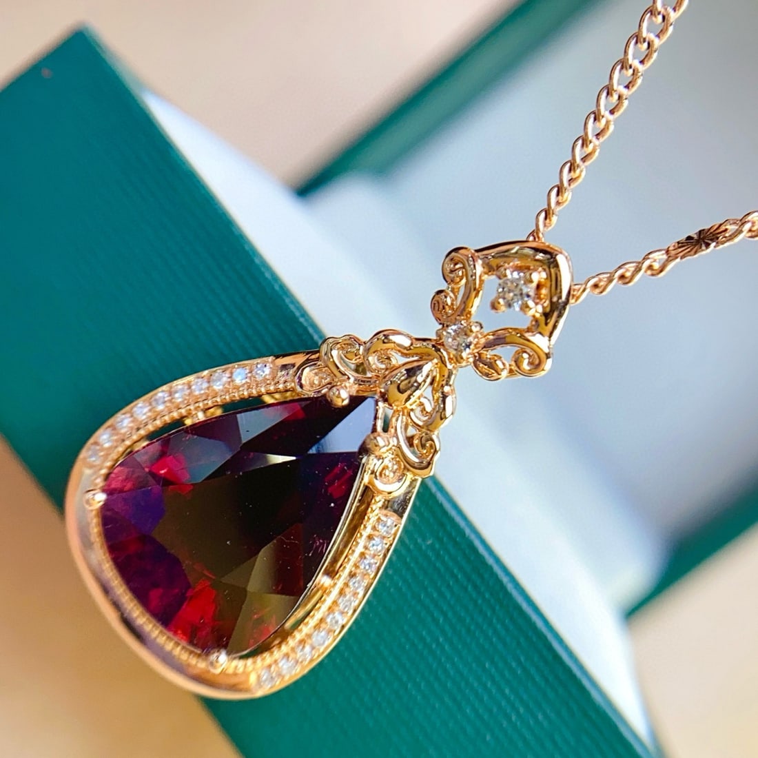14k Gold 4.50 Ct Natural Tourmaline & Diamond & Sapphire Pendant( Without Chain ) - 5