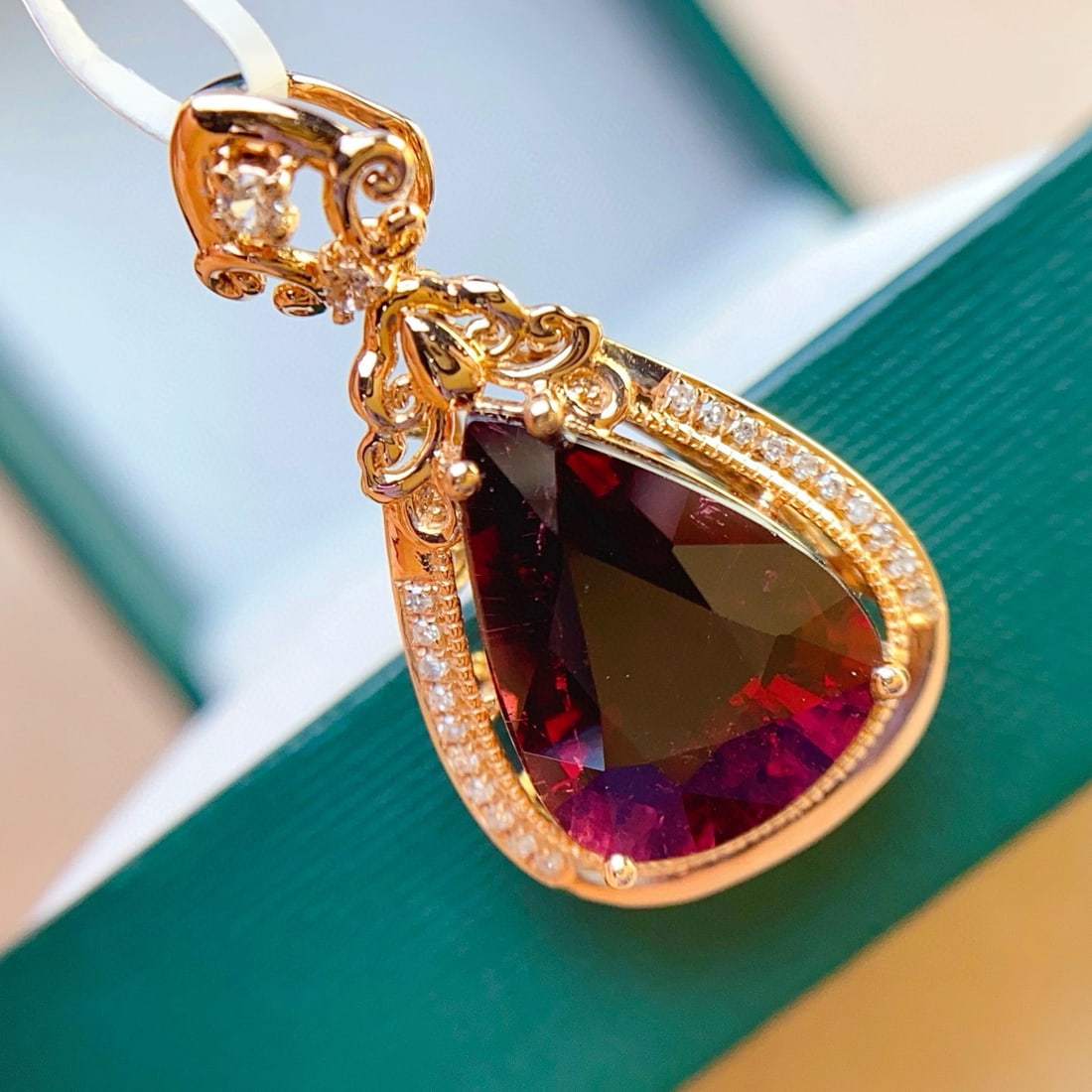 14k Gold 4.50 Ct Natural Tourmaline & Diamond & Sapphire Pendant( Without Chain ) - 6