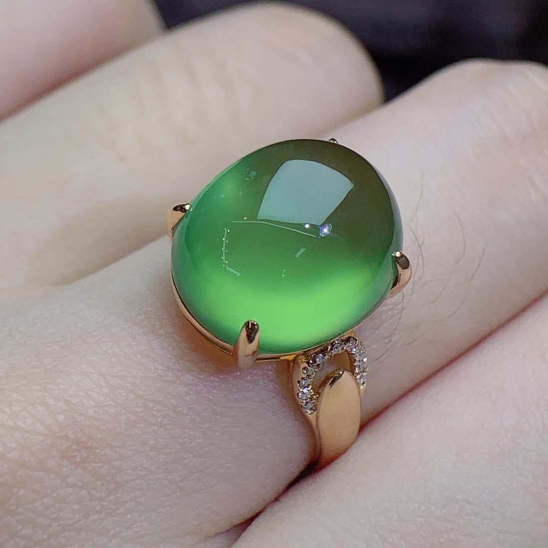 14k Gold 11.24 Ct Natural Prehnite & Diamond Ring - 3
