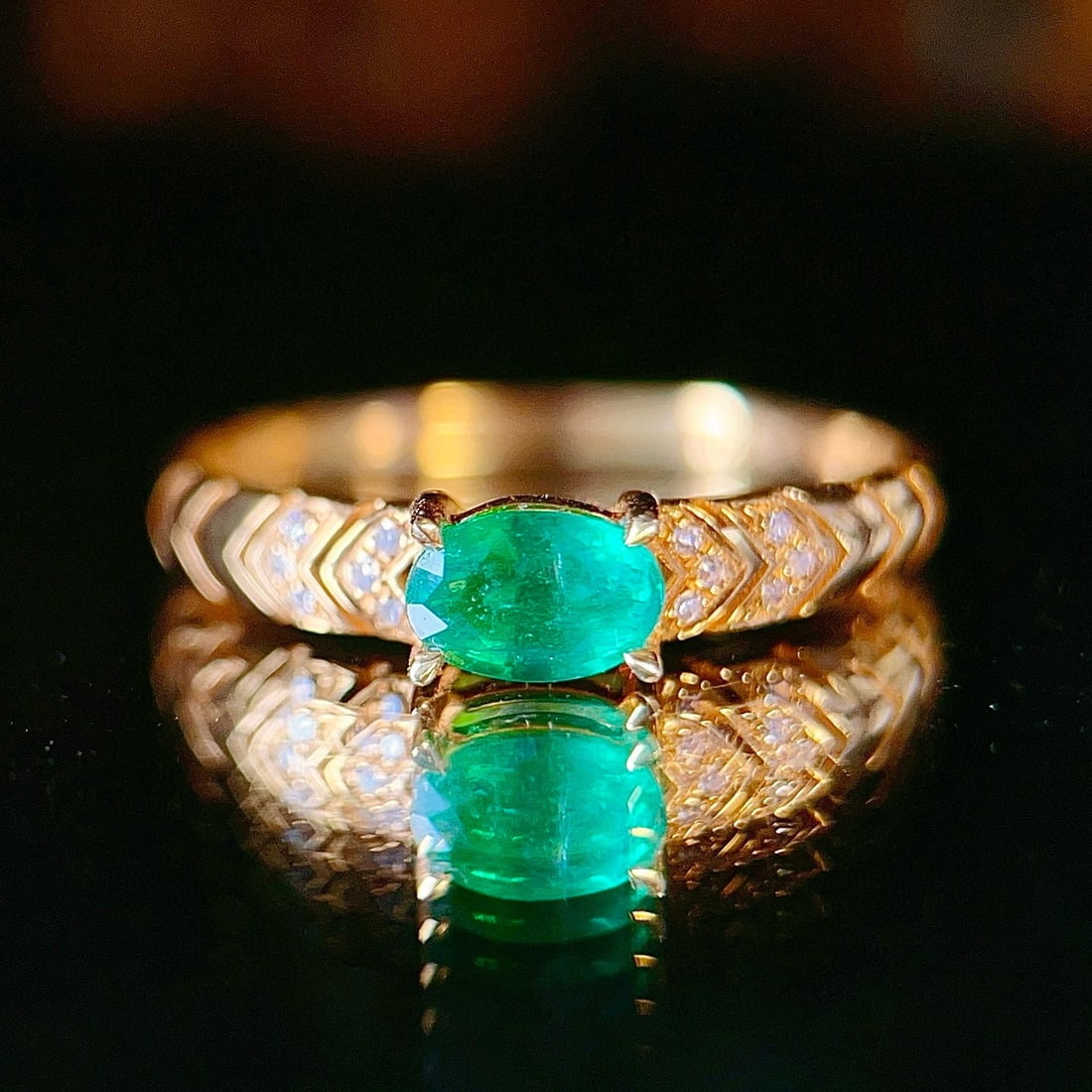 14k Gold 0.4 Ct Natural Emerald & Diamond Ring - 2