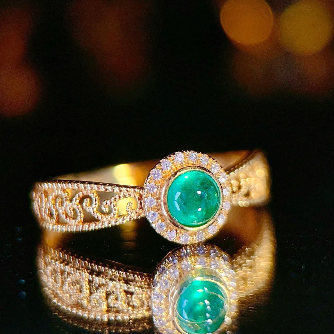 14k Gold 0.35 Ct Natural Emerald & Diamond Ring - 5