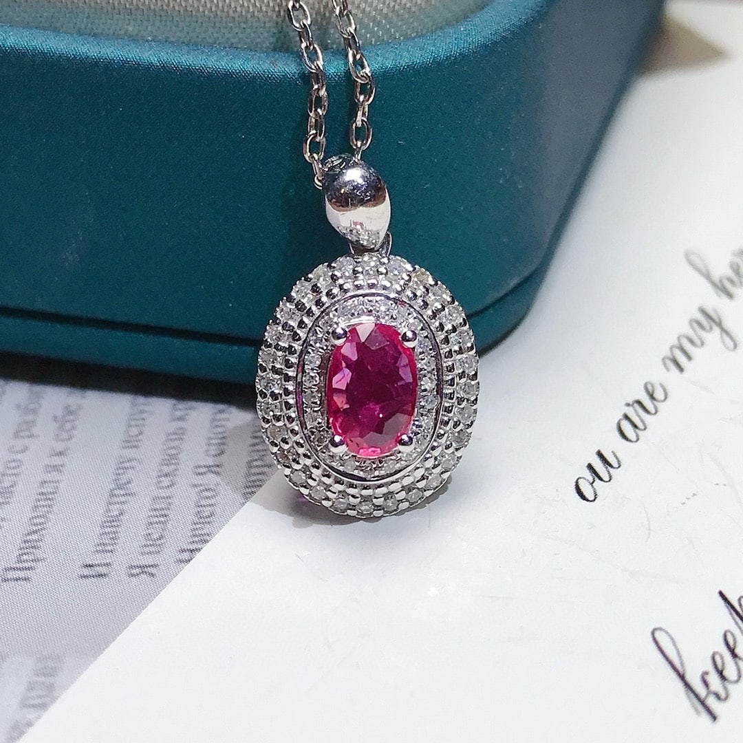 14k Gold 0.5 Ct Natural Ruby & Diamond Pendant( Without Chain ): Ref:231068196 // gold content:14k gold // main gemstone:ruby // shape:oval // carat weight:0. 5ct // color:red // treatment:natural // // adjacent gemstone 2 : diamond // number of stones:51 // shape: