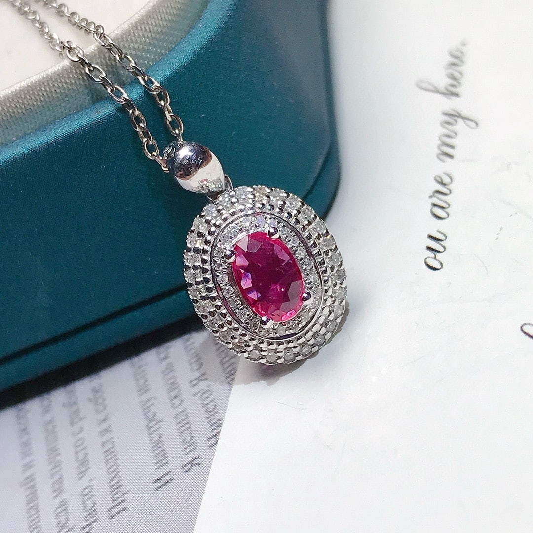 14k Gold 0.5 Ct Natural Ruby & Diamond Pendant( Without Chain ) - 2